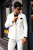 Guild Jesus Slim Fit Beyaz Kruvaze Takım Elbise