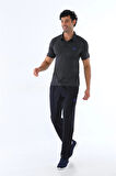 Erkek Mini Jaker Antrasit Polo Yaka Kısa Kol T-shirt Dar Paça Eşofman Alt-üst Takım - 113