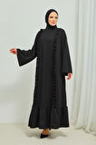 Fırfır Detaylı Tesettür Elbise Abaya BRC11M01 Siyah
