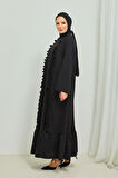 Fırfır Detaylı Tesettür Elbise Abaya BRC11M01 Siyah