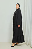 Fırfır Detaylı Tesettür Elbise Abaya BRC11M01 Siyah