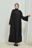 Fırfır Detaylı Tesettür Elbise Abaya BRC11M01 Siyah