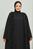Fırfır Detaylı Tesettür Elbise Abaya BRC11M01 Siyah