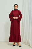 Fırfır Detaylı Tesettür Elbise Abaya BRC11M01 Bordo