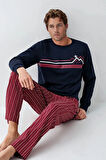 Erkek %100 Pamuk Baba & Oğul İkili Lacivert Pijama Takımı L1.RP.364.8.002