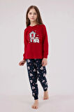 %100 Pamuklu Anne & Kız Çocuk Baskılı Kırmızı İkili Pijama Takımı L1.RP.367.8.002