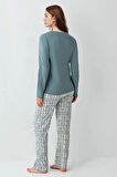 Kadın Giyim %100 Pamuklu Uzun Kol Yeşil Pijama Takımı L1.AR.340.6.001