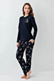 Kadın Giyim %100 Pamuk Bisiklet Yaka Baskılı Pijama Takımı L1.AR.345.0.001