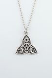 Triquetra - Güneş Ay Yıldız Pentagram Erkek Kadın Kolye Antik Gümüş Kaplama - 60 cm Düz Zincir