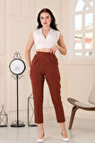 Kadın Arka Bel Kısmı Lastikli Kemer Detaylı Yüksek Bel Cepli Havuç Kumaş Pantolon