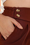 Kadın Arka Bel Kısmı Lastikli Kemer Detaylı Yüksek Bel Cepli Havuç Kumaş Pantolon