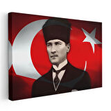 Kalpaklı Atatürk - Türk Bayrağı Fonlu Kanvas Tablo
