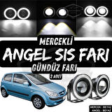 Hyundai Getz 2002–2011 Uyumlu Üniversal Mercekli Angel Sis Farı Metal Su Geçirmez 76 mm Beyaz Halkalı Gündüz Farı Angel Eyes 2 Adet