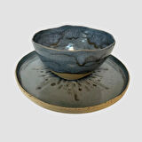 Uretti - Tuğçe 7295 - El Yapımı Stonware Tabak ve Kase İkili Set