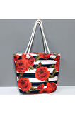 Gül Desenli Plaj Çantası