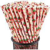 3B Trend Kağıt Pipet Çilek Desenli 25'li
