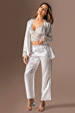 Aria's Closet Saten 3'lü Ekru Büstiyer Pijama Takımı