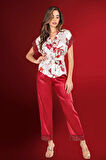 Aria's Closet Dantelli Saten Bordo Pijama Takım