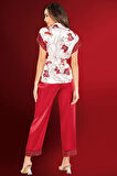 Aria's Closet Dantelli Saten Bordo Pijama Takım