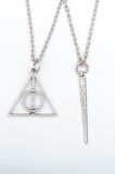 2'li Harry Potter Ölüm Yadigarları Üçgen - Antik Çubuk Gümüş Kaplama Kolye Seti