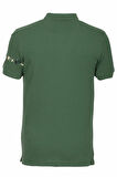 Erkek Polo Yaka Tişört Koyu Yeşil %100 Pamuk Slim Fit Ribanalı Kol Nakışlı T-shirt NCS JEANS 1169