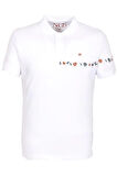 Erkek Polo Yaka Tişört Beyaz  %100 Pamuk Slim Fit Ribanalı Kol Nakışlı T-shirt NCS JEANS 1169