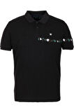 Erkek Polo Yaka Tişört Siyah %100 Pamuk Slim Fit Ribanalı Kol Nakışlı T-shirt NCS JEANS 1169