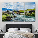 Harita Sepeti Dereden Geçen Atlar Manzaralı Dekoratif Kanvas Tablo 1169