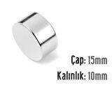 Neodyum Mıknatıs Silindir Çap 15mm , Kalınlık 10mm   ( 3 Adet)