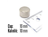 Neodyum Mıknatıs Silindir Çap 15mm , Kalınlık 10mm   ( 3 Adet)