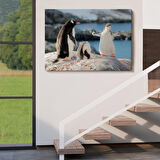 Harita Sepeti Mutlu Penguenler Dekoratif Kanvas Tablo 1172