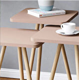 Reyo Ahşap Ayaklı Kare Tasarım Üçlü Zigon Sehpa KAREDÜZ Cappuccino