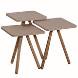 Reyo Ahşap Ayaklı Kare Tasarım Üçlü Zigon Sehpa KAREDÜZ Cappuccino