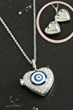 Kalp Nazar Kapaklı Zirkon Taşlı Çelik Kolye