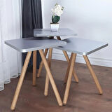 Reyo Ahşap Ayaklı Kare Tasarım Üçlü Zigon Sehpa KAREDÜZ Gri