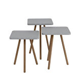 Reyo Ahşap Ayaklı Kare Tasarım Üçlü Zigon Sehpa KAREDÜZ Gri