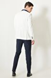 Erkek Beyaz-lacivert Slim Fit Dar Kesim Mono Yaka Desenli Klasik Smokin Takım