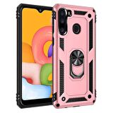 Smcase Samsung Galaxy A21 Kılıf Vega Yüzüklü Standlı Tank Kapak  Nano Ekran Koruyucu
