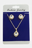 Oval Zirkon Taşlı Set Kolye