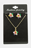 Çiçek Zirkon Taşlı Set Kolye