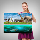 Harita Sepeti Hayvanlar Alemi Dekoratif Kanvas Tablo 1177