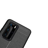 Smcase Huawei P40 Pro Kılıf Deri Dokulu Silikon  Tam Kapatan Ekran Koruyucu