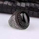 925 AYAR GÜMÜŞ ONIX TAŞLI KALEM MOTİFLİ YÜZÜK