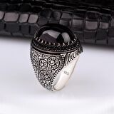 925 AYAR GÜMÜŞ ONIX TAŞLI KALEM MOTİFLİ YÜZÜK