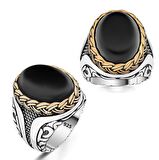 925 Ayar Gümüş Örgü Desenli Onıxy Taşlı Yüzük