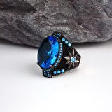 BLUE TOPAZ TAŞLI YILDIZ MODEL ERKEK GÜMÜŞ YÜZÜK