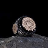 Hz Süleyman Mührü İşlemeli Kenarları Süleyman Mühürlü Gümüş Yüzük