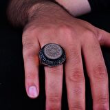 Hz Süleyman Mührü İşlemeli Kenarları Süleyman Mühürlü Gümüş Yüzük