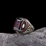 925 AYAR GÜMÜŞ KIRMIZI ZİRKON TAŞLI ERKEK YÜZÜK