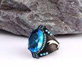 BLUE TOPAZ TAŞLI ERKEK GÜMÜŞ YÜZÜK